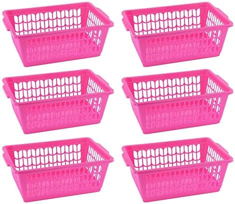 YBM HOME Plastic Perforated Storage Basket Bin Office Drawer, Shelf Desktop Countertop Tray Organizer 32-1188 (6, Pink)