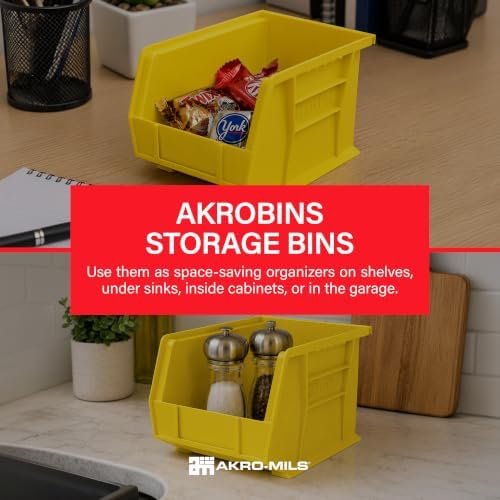 Akro-Mils 30239 AkroBins Plastic Storage Bins, 11"x8"x7", Yellow, 6-Pack