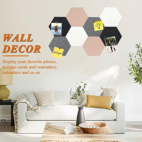 8Pcs Hexagon Felt Cork Board Tiles, Self Adhesive DIY Bulletin Board Pin Board for Office School Home Wall Decor Stickers Memos Photos Display (Camel & Grey)