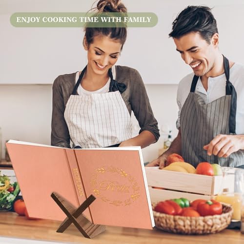 Lanpn B5 Blank Recipe Book Cookbook to Write in Your Own Recipes, Leather Cover Waterproof Empty Cooking Journal for 70 Recipes, Recipe Notebook with Stickers to Organize Your Family Recipes, Rose