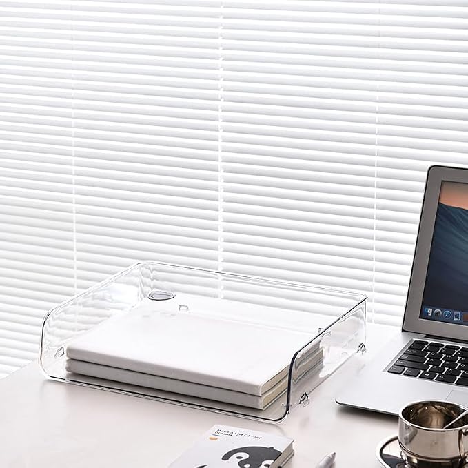 Gagee Set of 2 Office Organization and Storage, Clear PET Letter Tray Desk Organizer, Stackable Document Organizer for Notes, Pens, File Paper, Desk