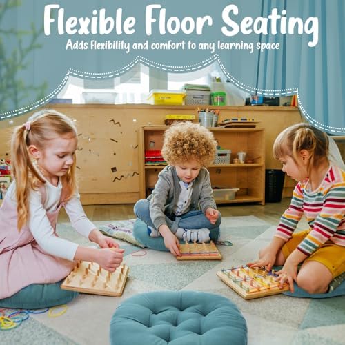 Fumete 12 Pcs Round Floor Pillows Cushions Seating 16 x 16 Inches Floor Round Cushions for Kids Toddlers Flexible Reading Chair Pillows for Classroom Home School Playing Supplies(Peacock Blue)