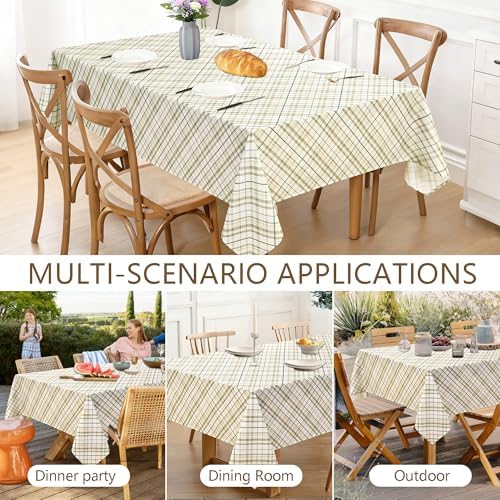 DWCN Checkered Tablecloth, 54 x 80 Inch, Rectangular, Sage Green and White