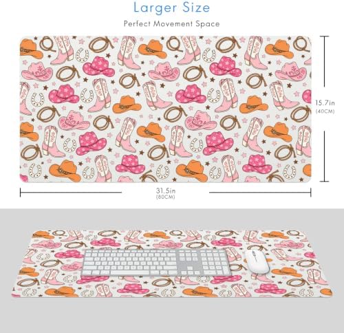 Pink Western Cowgirl Boots Desk Mat Large Gaming Mouse Pad