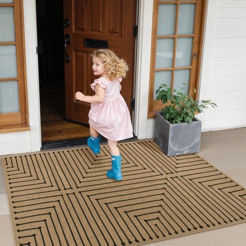 Lahome Neutral 3x5 Outdoor Rug, Black Easy Jute Entry Front Door Rug