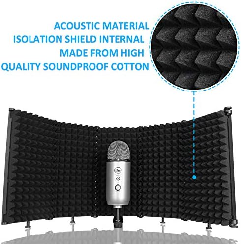 Mic Isolation Shield - Portable Studio Acoustic Sound Shield with Absorbing Foam for Microphone, Reflection Filter for Home Voice Studio (5 Panels) YOUSHARES