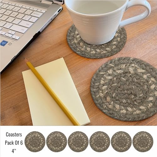 Homespice Grey Cloud Jute Braided Coasters, Round 4" Set of 6