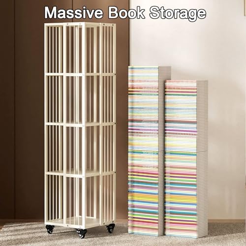 GAMAK Rotating Bookshelf with Brake Wheels Revolving Bookcase 360° Display 3-4tier Floor Standing Bookcase Used in Bedrooms Living Rooms Study Office (Size : Three)