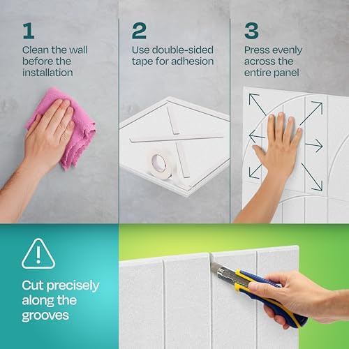 Acoustic Panels 12-Pack Soundproof Wall Panels 12"x12"x0.4" Decorative Sound Dampening for Your Home, Office, Studio, Bedroom & More with Unique ModuArc Carving [White]