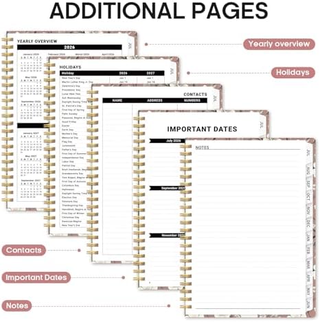 Planner 2026-2027, Jul 2026-Jun 2027 Academic Monthly & Weekly Planner | 6.3" x 8.5" Hardcover Pretty Calendar Planner for Women, Spiral Organizer for School Office Home Supplies, Blush Petals
