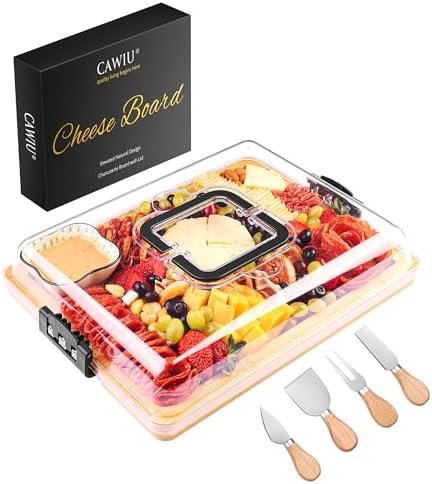 CAWIU Portable Charcuterie Board with Lid, Travel Cheese Board & Snack Tray