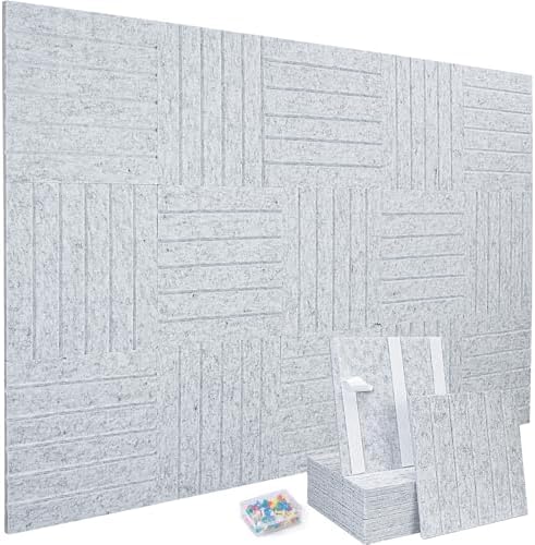 15 Pack Felt Bulletin Board Tiles (12x12 Inch) Self Adhesive Cork Board Alternative for Walls with 30 Push Pins Decorative Acoustic Panels & Pin Board for Home Office, Classroom, Vision Board Decor