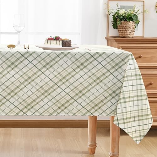 DWCN Checkered Tablecloth, 60 x 84 Inch, Rectangular, Sage Green and White