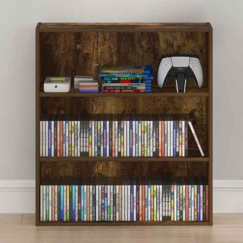Furinno Basic DVD Shelf, 3-Tier CD Rack, Cube Storage, Amber Pine | 7 x 24 x 26, Open Shelf for DVD Blueray Game Disc, Organizer Media Shelf, for Living Room, Bedroom, Home Office