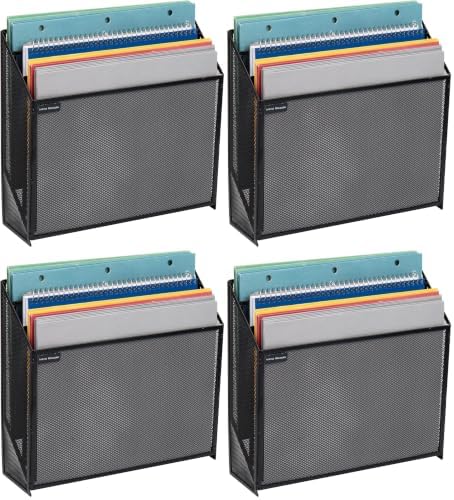 Mind Reader Vertical File Storage, Desktop Organizer, Wall Mount, Office, Metal Mesh, 12.5" L x 3.75" W x 11.5" H, Black (Pack of 4)