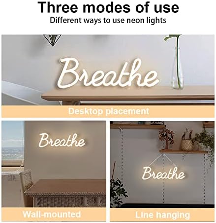 Breathe Neon Sign for Wall Decor by 5V USB Powered, Neon Breathe Signs with Dimmer Switch for Home, Yoga Studio Bedroom Readingroom, Lounge Wall Decoration Size 17x6 inches Warm White Yoga Studio Decor