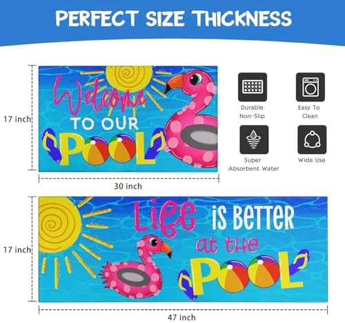 Summer Kitchen Rugs and Mats Set of 2,Welcome to Our Pool Flamingo Farmhouse Summer Non Slip Washable Floor Sink Mats Decorations for Home Kitchen 18"x48"+18"x30"