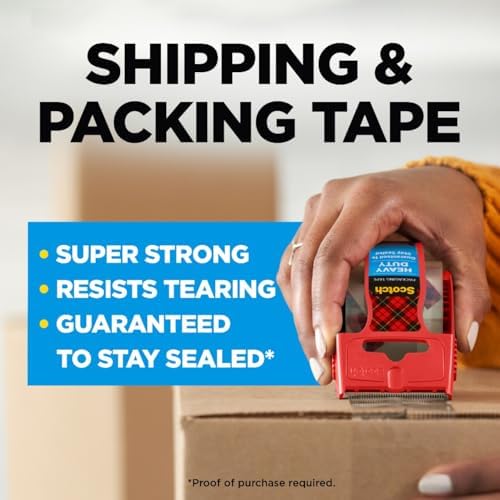 Scotch Heavy Duty Shipping Packaging Tape, 1 Roll with Dispenser, 1.88" x 22.2 Yards, 1.5" Core, Great for Packing, Shipping & Moving, Clear (142)