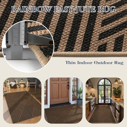 Lahome Geometric Outdoor Easy Jute Rug, 3x5 Indoor Outdoor Front Door Rug