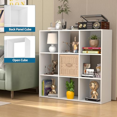 PrimeZone 9 Cube Storage Organizer, Stackable Wood Cubby Bookshelf, White