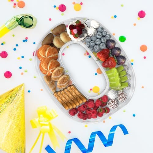 11" Acrylic Number Charcuterie Tray, Fillable Number Charcuterie Box for Food, Reusable Serving Cake Candy Dish Display Tray for Birthday Anniversary Party Decoration (Number 0)