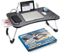 Slendor Bed Desk for Laptop and Writing with Storage, Cup Holder, Light