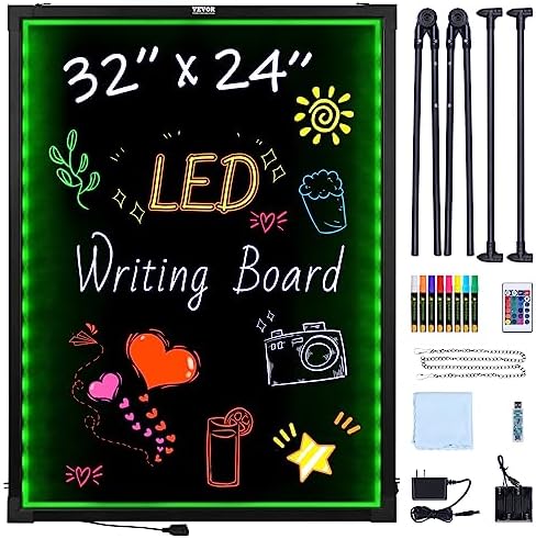 VEVOR 32"x24" LED Message Writing Board, Menu Sign Boards, Illuminated Erasable Lighted Chalkboard, Neon Effect Drawing Panel with 8 Fluorescent Chalk Markers and Remote Control