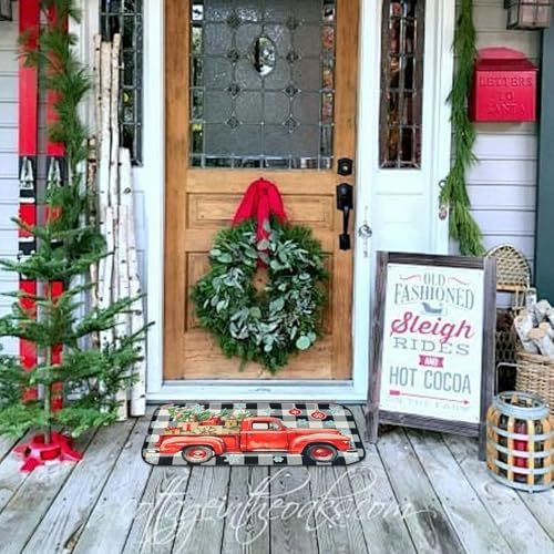 Christmas Decorations Indoor Christmas Kitchen Bathroom Door Mat Anti-Slip and Washable Winter Rubber Christmas Tree Door mat for Both Indoor and Outdoor use 16x28 and 16 * 48Inch (red)