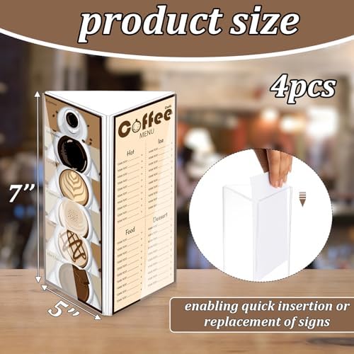 4 Pack 3 Side Table Tent Sign Holder Acrylic, 5 x 7 Inch
