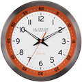 La Crosse Technology 404-87696-INT 10 inch Orange Chapter Ring Stainless Steel Atomic Analog Wall Clock