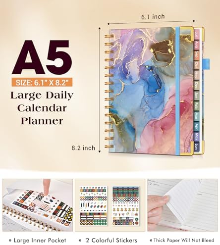 Academic Planner 2026-2027, Hardcover Weekly and Monthly Calendar Planner from July 2026 - June 2027, 6.1" x 8.2" A5 Daily Agenda with Tabs, College School Organizer for Student Teacher, Vibrant Watercolor