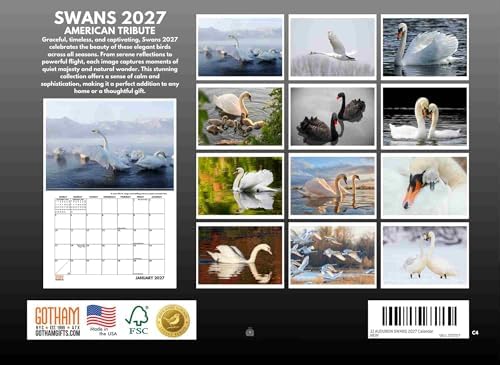 JJ Audubon Tribute Swan Calendar 2027 Monthly Wall Calender 12 Month