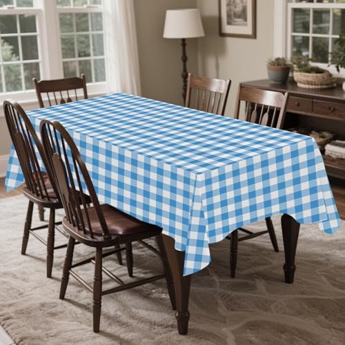 CXPSINC 54 Inch X 300 Feet Plastic Table Cover Roll Disposable Tablecloth with Slide Cutter for All Type/Shape Tables | Party, Banquet, Birthdays, Weddings(Blue Checkered, 300 Feet)