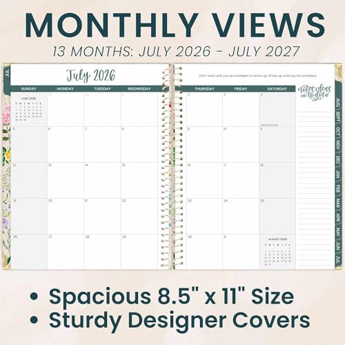 bloom daily planners HARDCOVER Planner 2026-2027 (8.5" x 11") Academic Year (July 2026 - July 2027) - 13 Months Task Goal Planner for Women - Monthly & Weekly Agenda Book - Garden Party, Beige