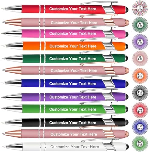 Qingxily Up to 300 Pcs Custom Pens Bulk Personalized Pens with Free Engraving Customized Stylus Ballpoint Pens with Your Name Text Message for Business Graduation Anniversaries-12 Pcs