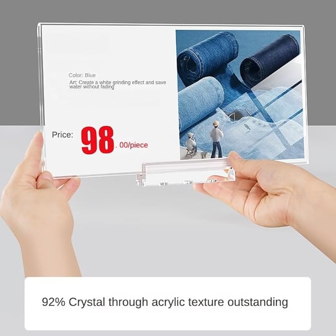 ECKEK Magnetic Sign Holder Grip Holder, Powerful Magnet, Acrylic Sign Holder for Retail Shelves Display Store Vendor Event Warehouse and Shop Supplies (Wood Base 210*100mm/ 8.27*3.94inches)