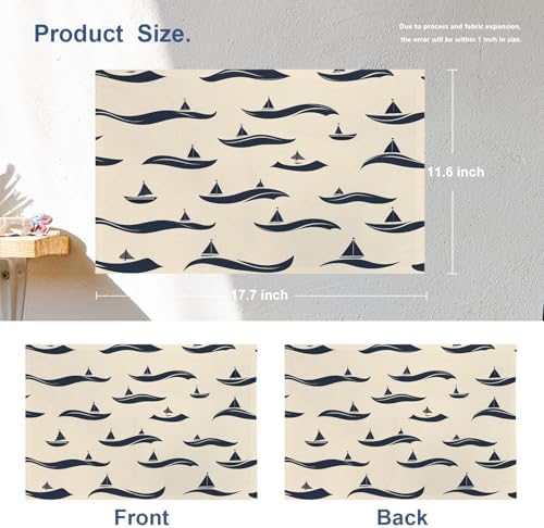 Batmerry Maritime Ocean Linen Placemats Set of 4, Nautical Sailing Washable Table Mats for Kitchen Table Thickened Heat Insulation Dining Set Indoor Outdoor 12X18 in