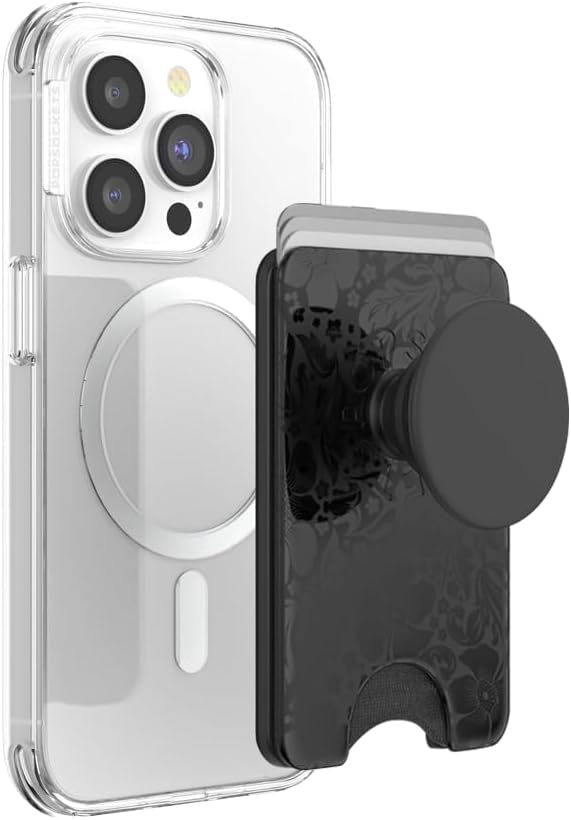 PopSockets Phone Wallet for MagSafe with Grip- Laced | PopWallet, Holds 3 Cards, Magnetic, Removable, Secure, Black