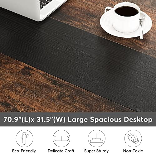 Tribesigns Modern Computer Desk, 70.8 x 31.5 inch Large Office Desk Computer Table Study Writing Desk Workstation for Home Office, Rustic/Black