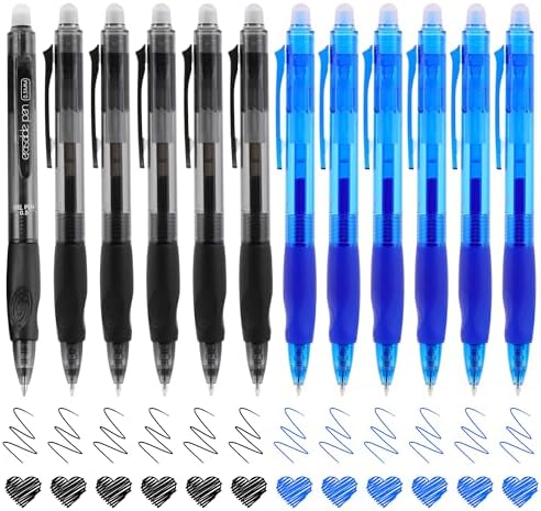 USUAL Retractable 6 Black 6 Blue Erasable Gel Pens Clicker, Fine Point(0.5mm),Make Mistakes Disappear, Premium Comfortable Grip, Smooth Writing Pen Office Back-to-School Supplies