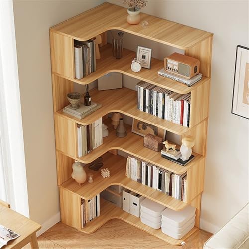 Vertical Lumber Wall Corner with 6 Shelves/5 Shelves & Closed Back Bookshelf Rack Floor Student Corner Cabinet Wall Multi-Layer Storage Cabinet Bookcase Light Walnut 24" L x 35" W x 63" H