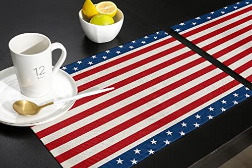 July 4th Placemats Set of 6-Patriotic Stripes and Stars Heat Resistant Placemat Washable Cotton Linen Table Mats Memorial Day Independence Day Party Summer Holiday Decorations for Kitchen Dining Table