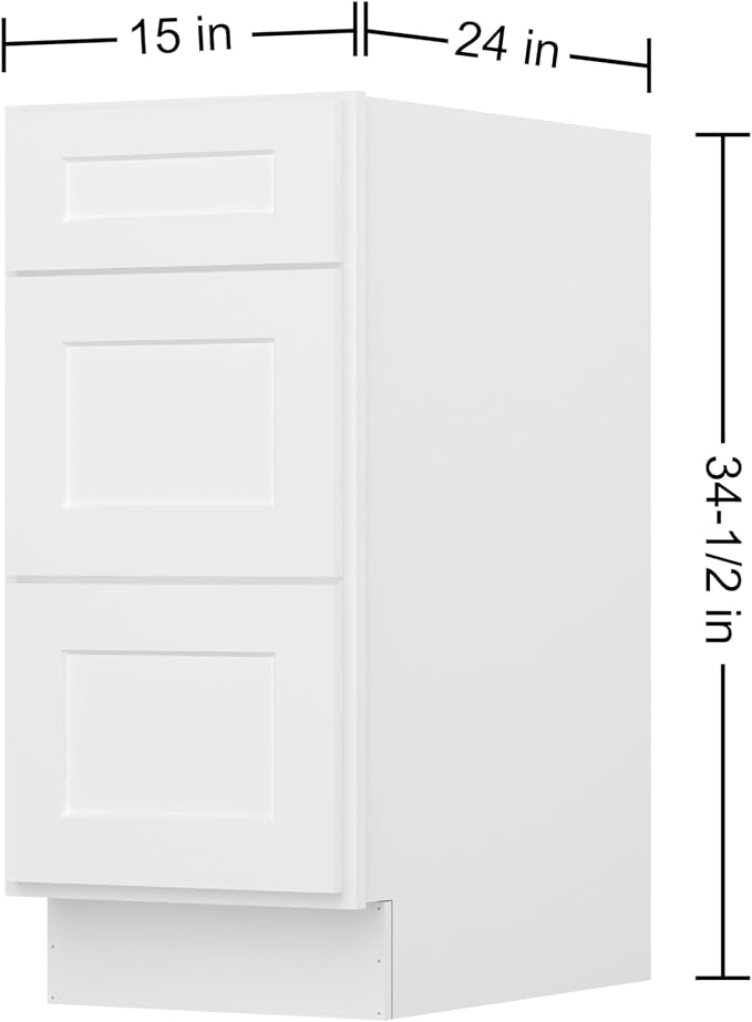 Furinno Shaker Drawer Base Kitchen Cabinet with 3-Drawers, Ready to Assemble, 24 D x 15 W x 34.5 H, White