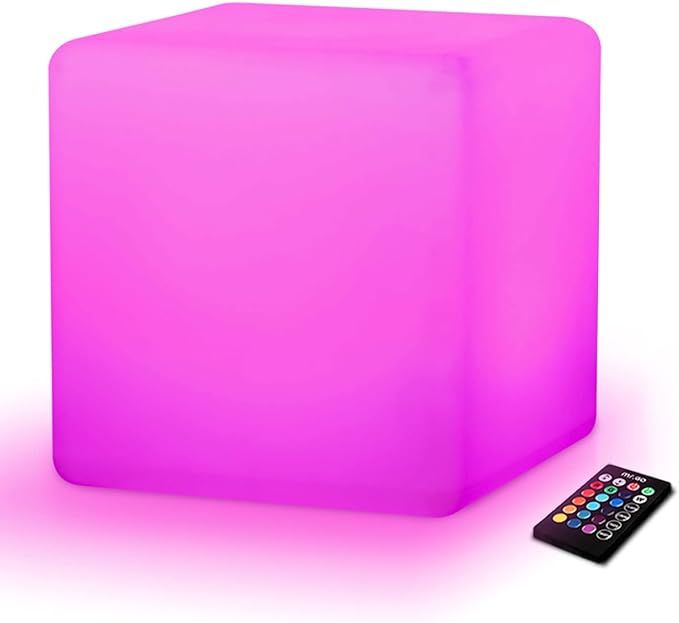Mr.Go 12-Inch LED Light Cube Stool, RGB Glowing Mood Night Light w/Remote | 16 RGB Color Changing, Multi-use Cube Seat & Side Table, IP65 Waterproof, 8-48H Runtime, for Bedroom Living Room Party Decor