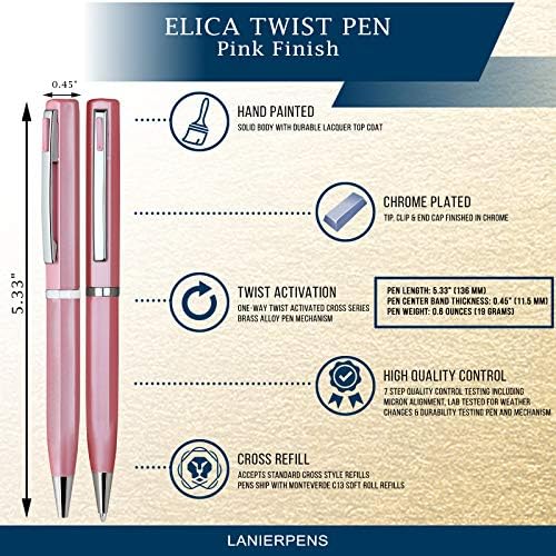 Lanier Pink Ballpoint Pen - Pink Accents and Shiny Chrome Ring & Parts with Medium Tip 0.7mm Cross Style Refill