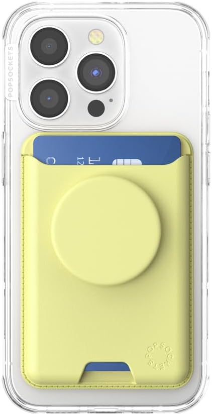 PopSockets Phone Wallet for MagSafe with Grip- Butter Yellow | PopWallet, Holds 3 Cards, Magnetic, Removable, Secure, Yellow, Butter, Electronic Accessories, For iPad/Kindle/iPhone/Android