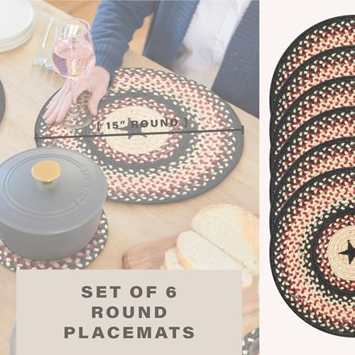 Homespice Gloucester Jute Braided Placemats, Round 15" Set of 6