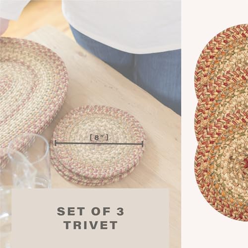 Homespice Harvest Jute Braided Trivets Ideal as Hot Pads, Round 8" Set of 3
