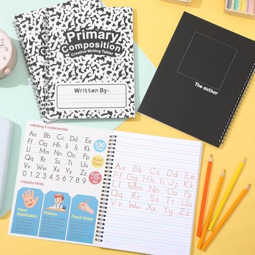 Henoyso 4 Pack Spiral Primary Composition Notebook for K-2, 100 Pages