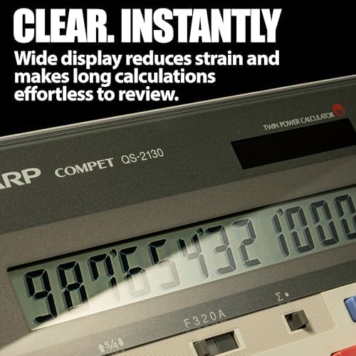 Sharp 12-Digit Commercial Dual Power Desktop Calculator, Business Functions with Memory & Markup Keys, Slim Adding-Machine Design Calculator, 6.9 x 7.3-Inches, Gray and Black (QS-2130)